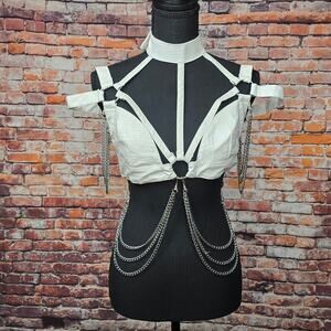 Doll skill Club Exx White Faux Leather Rave Top Size M - Cyber Y2K Festival